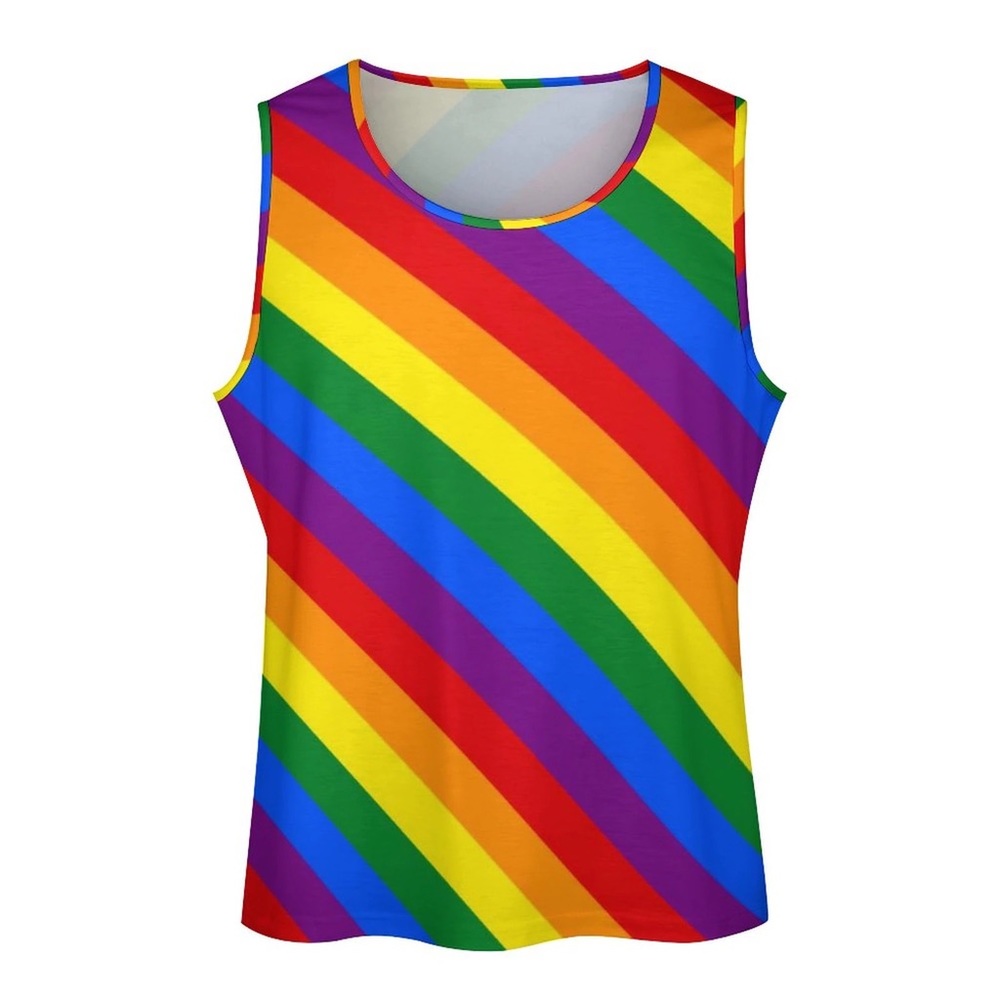 Pride Inspired Rainbow Tank Top Male Pride Flag Cool Top Gym Pattern Sleeveless - Picture 4 of 5